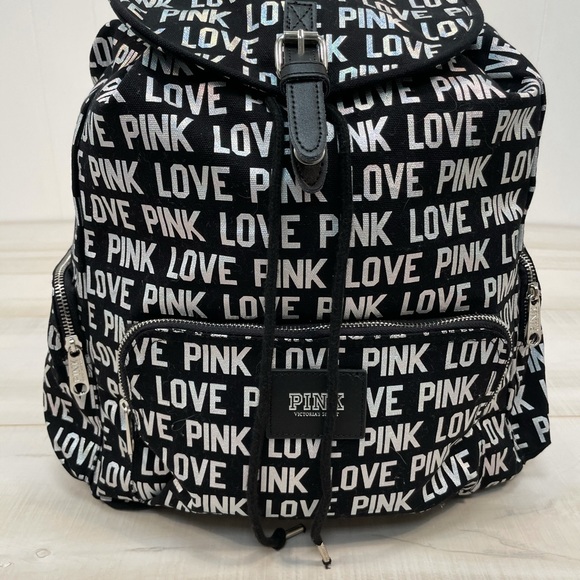 VS Pink Love Pink Black Holographic Backpack - Picture 3 of 8